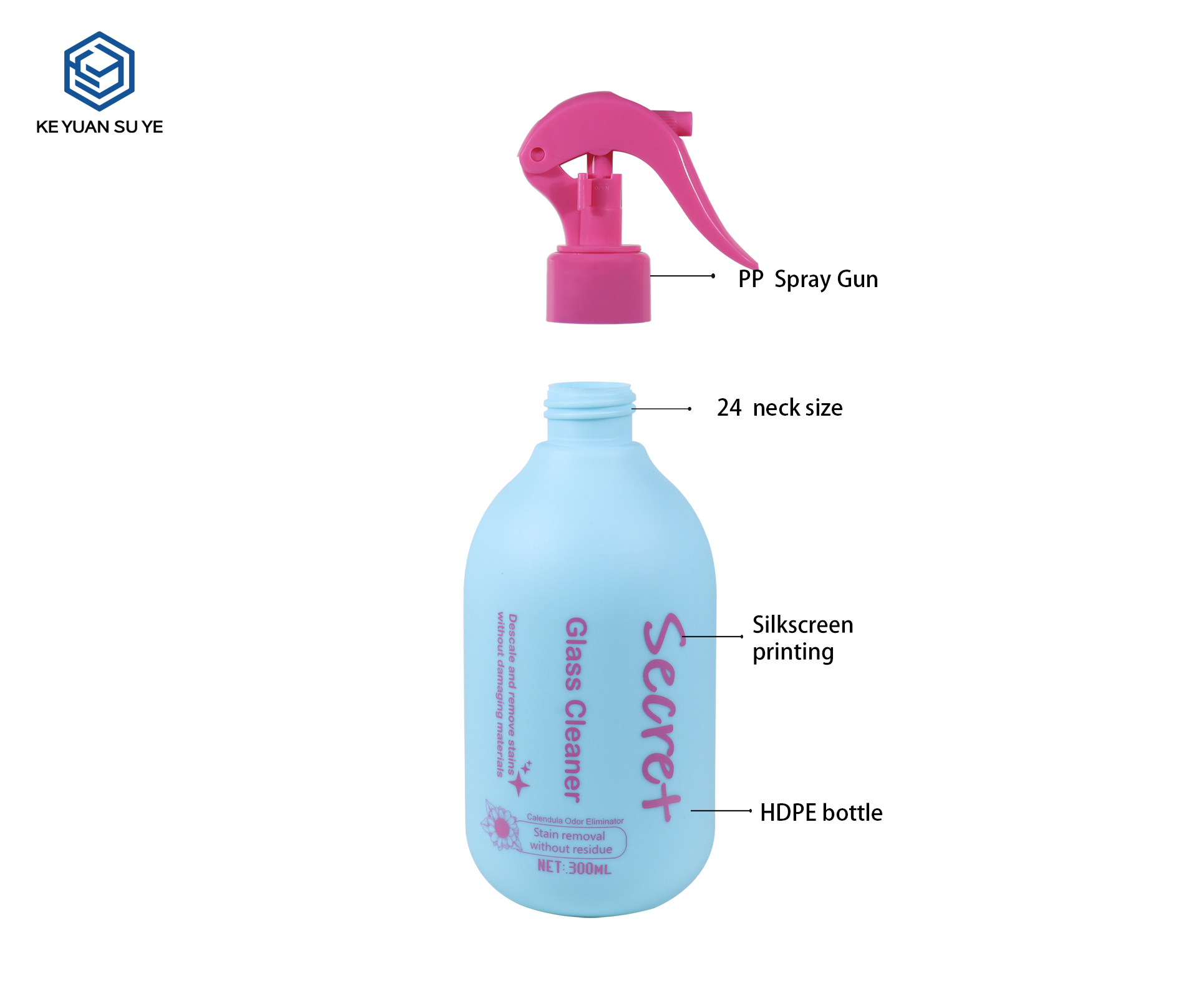 KY304 Custom Rounded PE Trigger Spray Bottle Set 300ml 500ml For Household Pet Beauty Spray