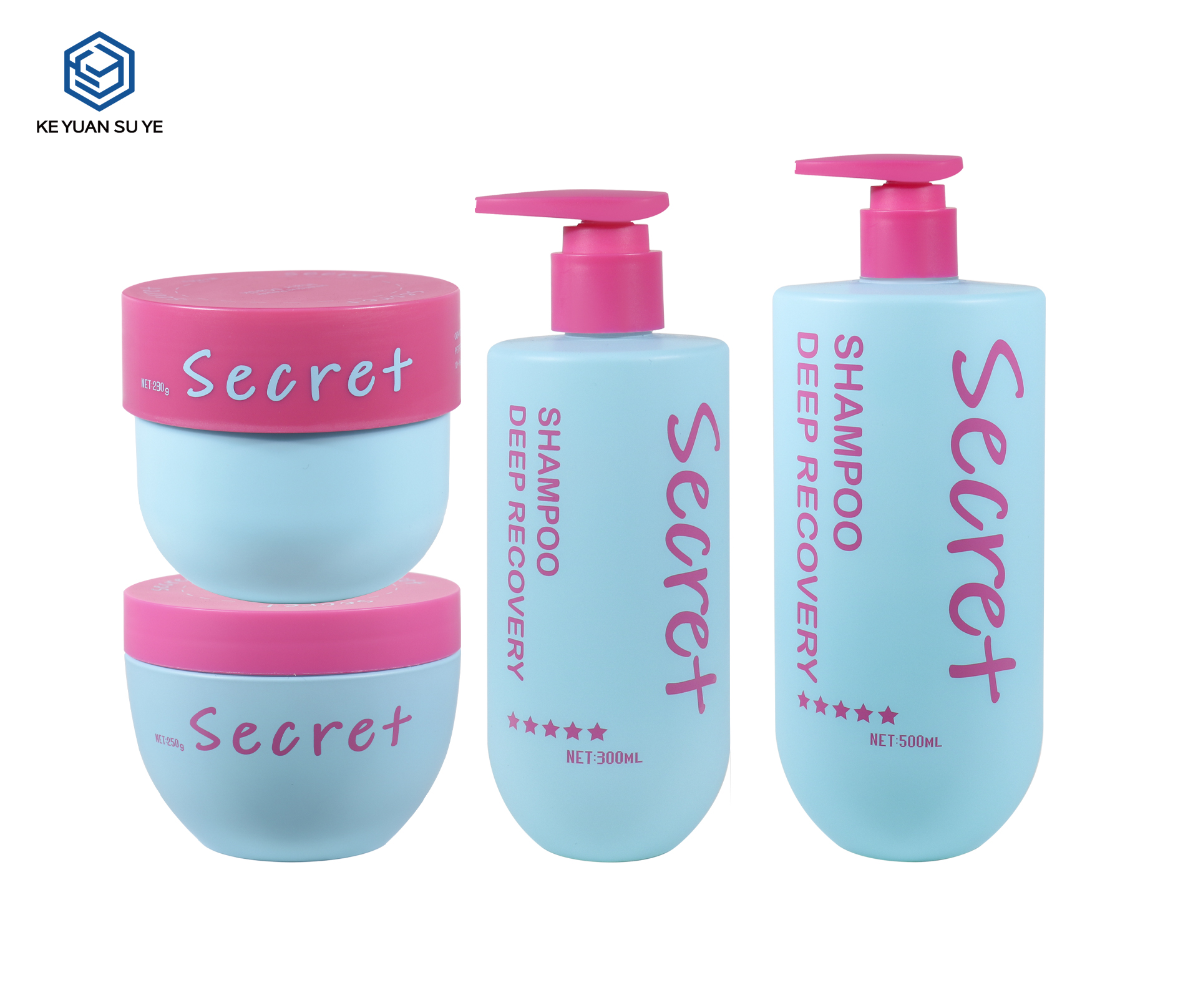 KY304 Custom PE Full Hair Care Packaging Set 200g 250g 300ml 500ml For Shampoo Hair Mask