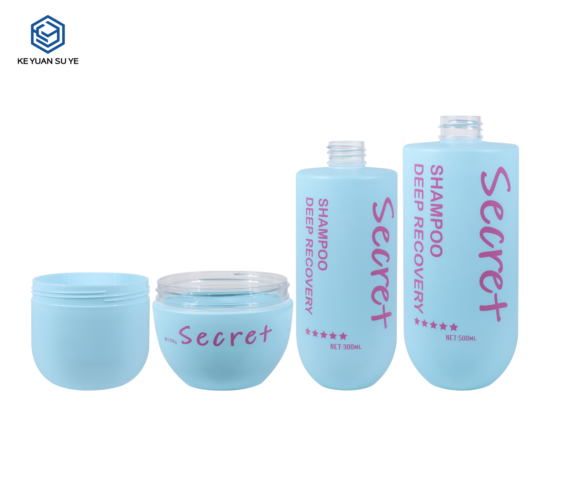KY304 Custom PE Full Hair Care Packaging Set 200g 250g 300ml 500ml For Shampoo Hair Mask