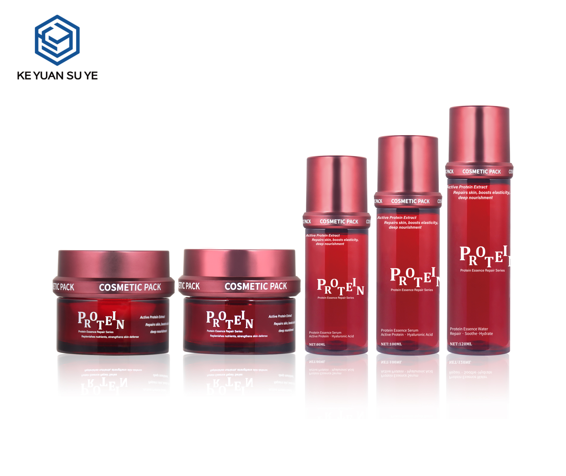 KY306 Custom Red Transparent PET Full Skincare Packaging Set For Serum Cream Multiple Capacities