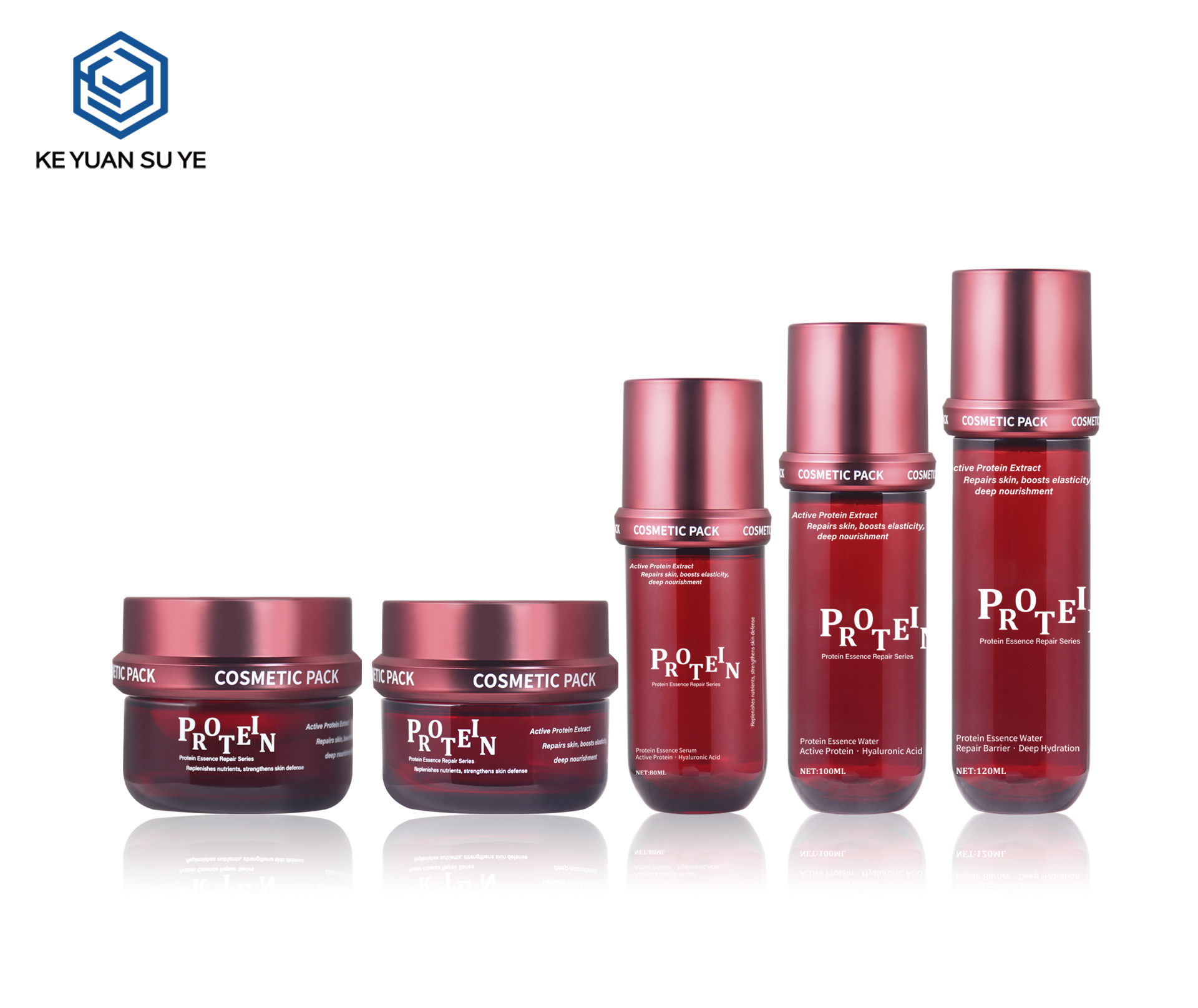 KY306#610,613,614,615 Custom Matte Transparent PET Full Repair Skincare Set For Face Cream Serum Multiple Sizes