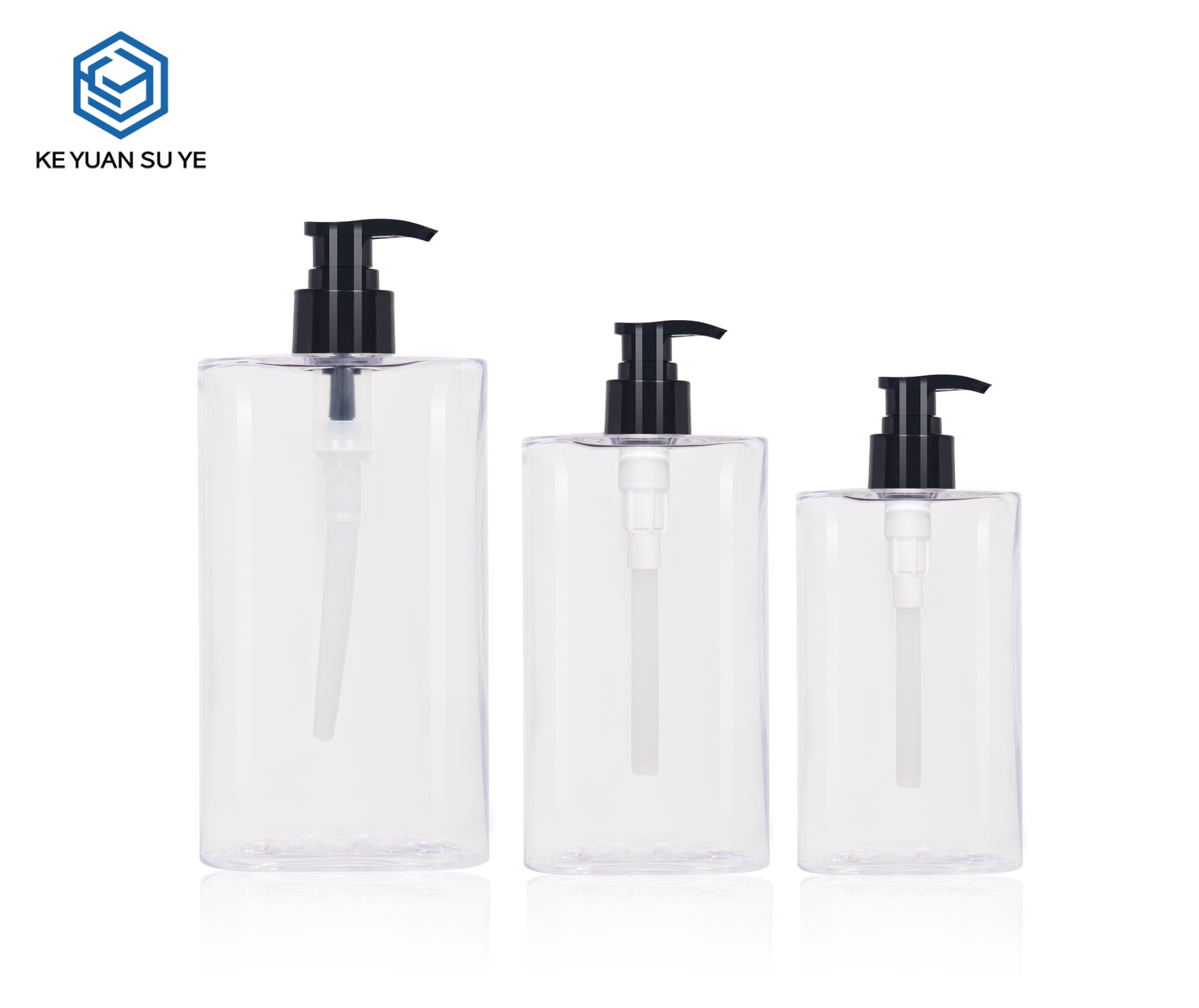 KY308 Clear Square PET Press Pump Bottle Set For Shampoo Body Wash