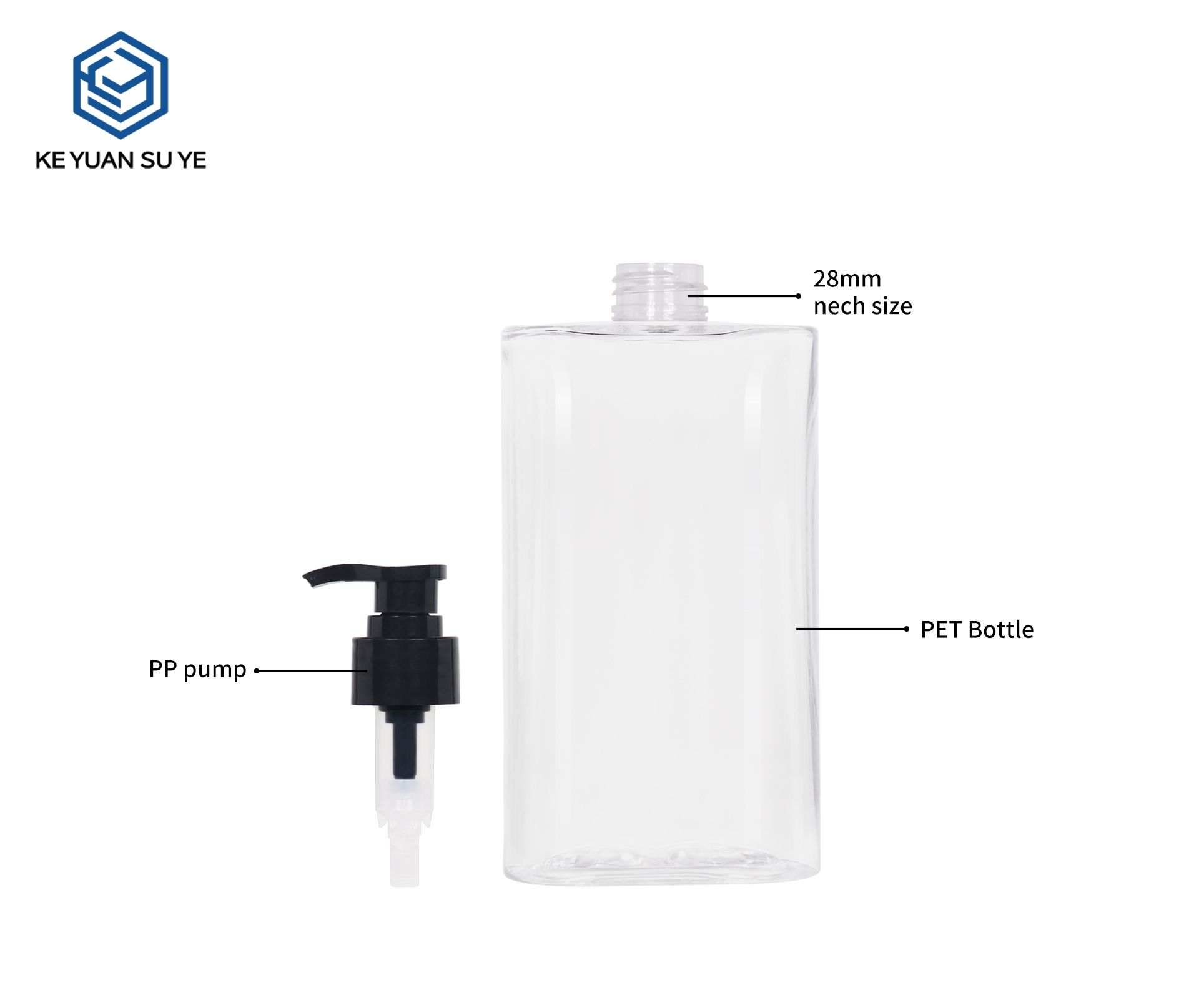 KY308 Clear Square PET Press Pump Bottle Set For Shampoo Body Wash