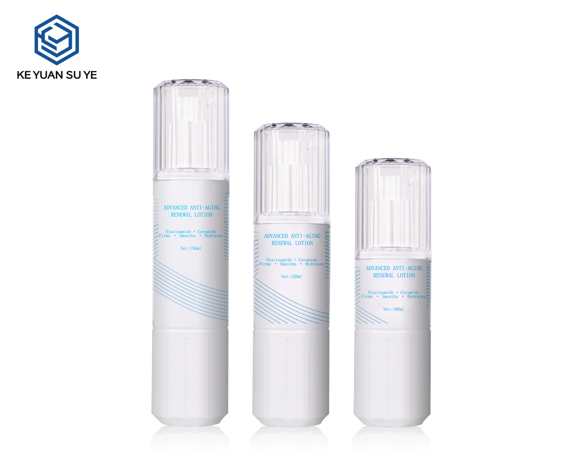 KY307 Matte White Vertical Cap PET Lotion Bottle Set For Anti-Aging Facial Essence