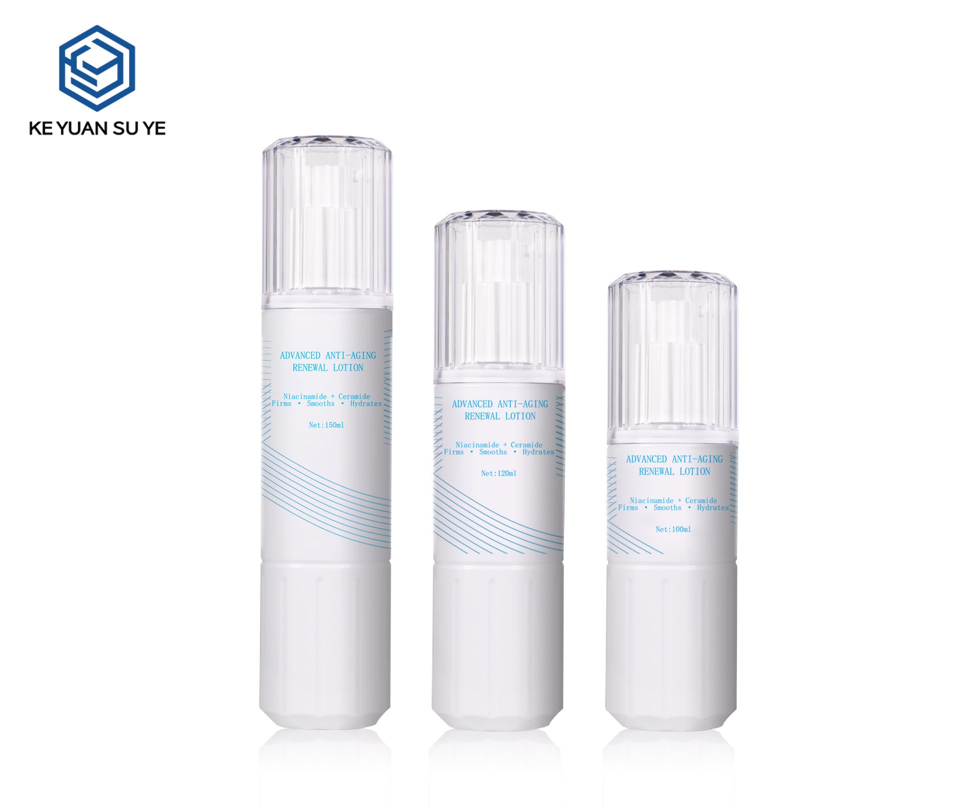 KY307 Matte White Vertical Cap PET Lotion Bottle Set For Anti-Aging Facial Essence