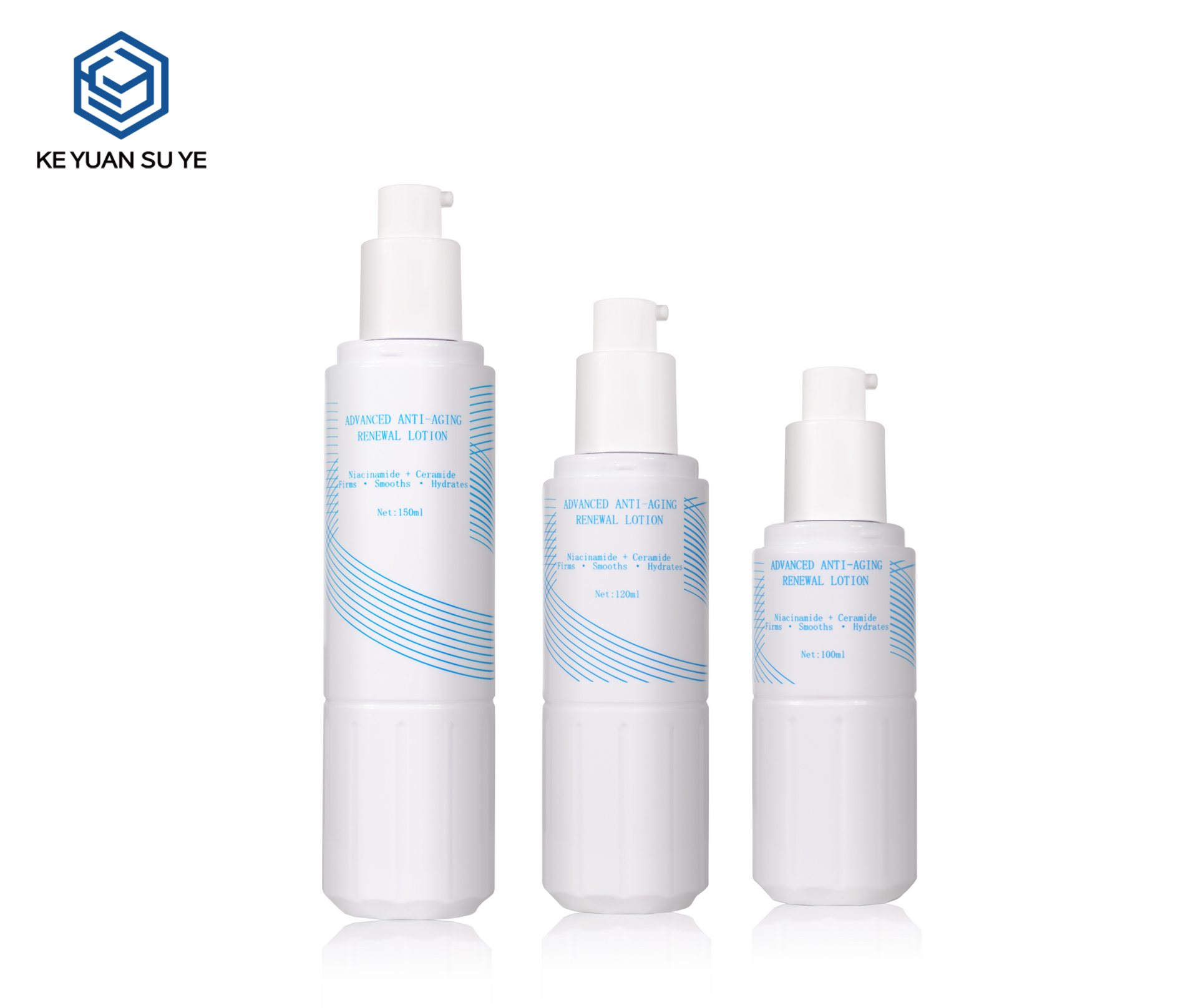 KY307#724,725,726 Matte White Vertical Cap PET Lotion Bottle Set For Anti-Aging Facial Essence