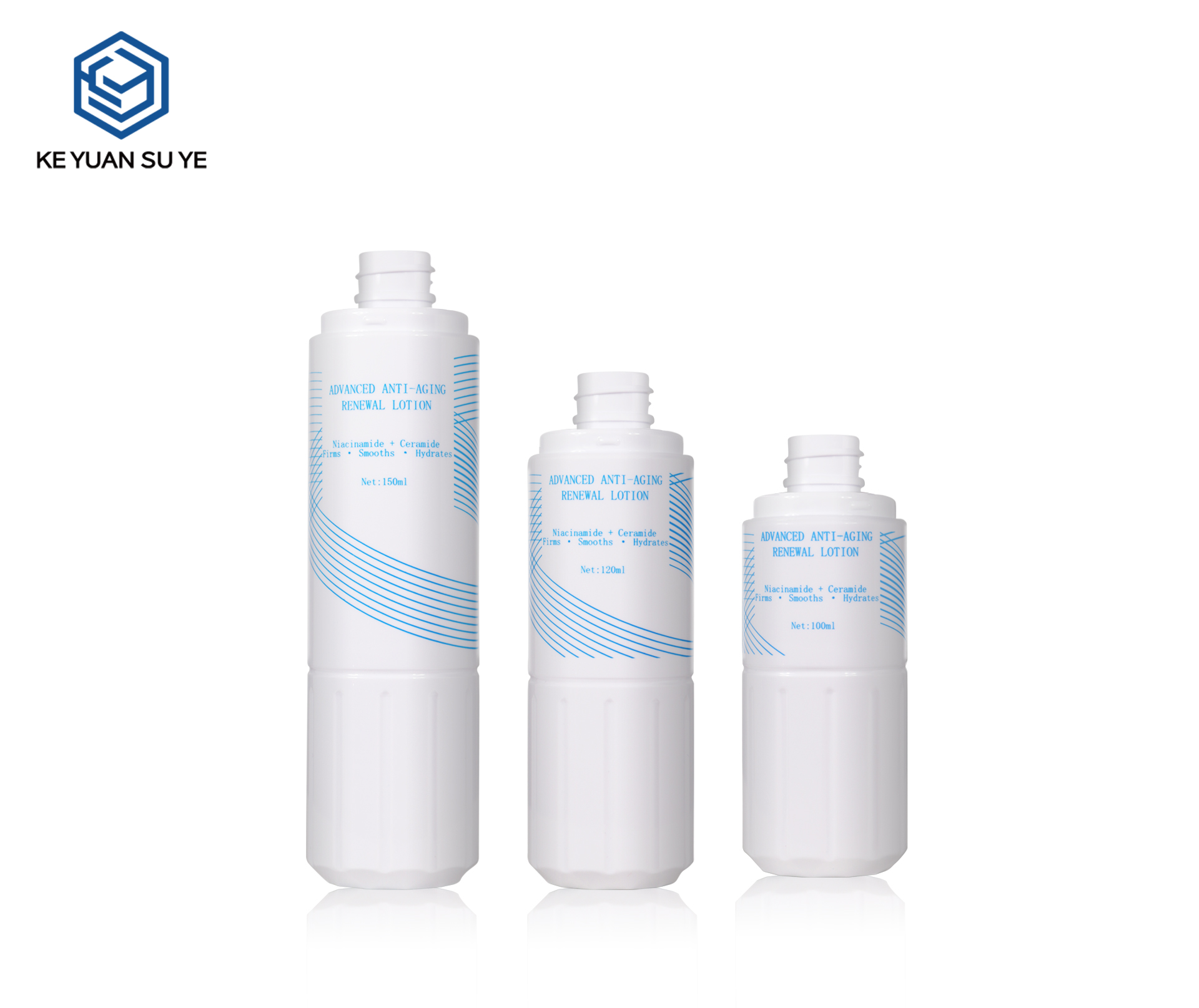 KY307#724,725,726 Matte White Vertical Cap PET Lotion Bottle Set For Anti-Aging Facial Essence